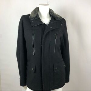 Women's Coat Black Michael Kors with Faux Fur Collar Wool Blend Sz Small